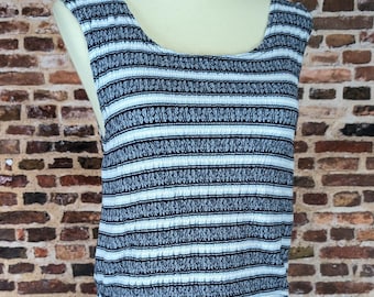 Vintage 90's Y2k Tank Top - Blue Striped Stretch Knit Size Small