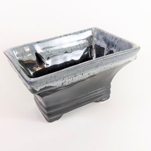 Vintage Black Drip Glaze Planter - 6&quot; Long Mid Century Succulents