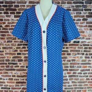 Vintage Mod Polka Dot Shirt Waist Dress - Short Sleeve Belted Shift Dress - Size L XL