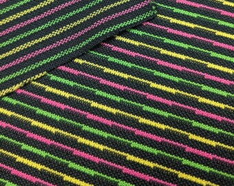 Black Stretch Knit Sewing Fabric - Yellow Green Pink Stripes - 1 Yard x 62 inches