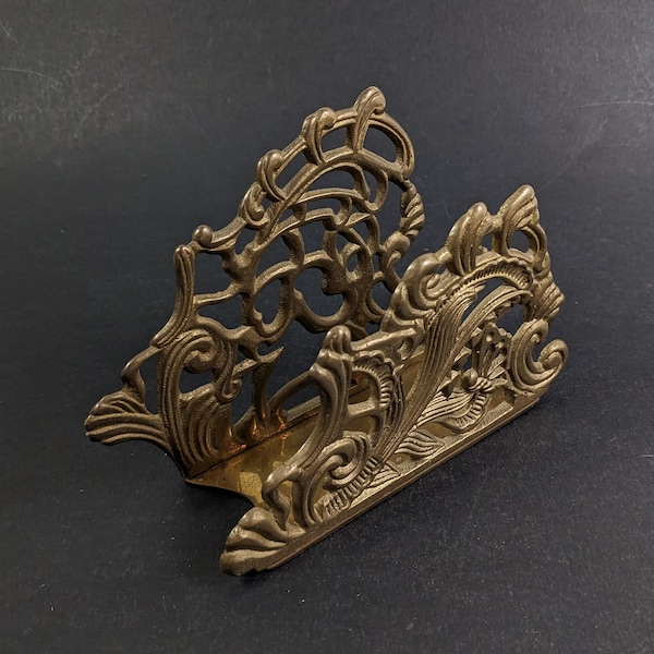 Vintage Ornate Brass Napkin Holder - Teleflora Heavy Brass Decoration