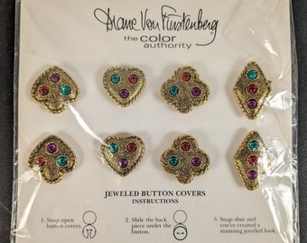 Vintage Diane Von Furstenberg Button Covers Set - 80's Jewelry Accessory - Colorful Cabochon Embellishment