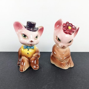 Vintage Anthropomorphic Salt and Pepper Shakers - Pink Ceramic Mice - Quality Products