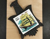 Vintage Holt Howard Trivet - Ceramic Tile 1829 Nautical Sailing Ship - Home Decor Kitsch