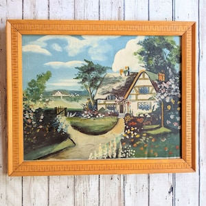 Vintage Framed Painting - Serene Countryside Cottage Scene - Original Oil Painting 14 x 18 in