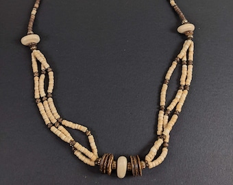 Collar Vintage 80's - Cuentas de madera tallada - Boho Statement Necklace
