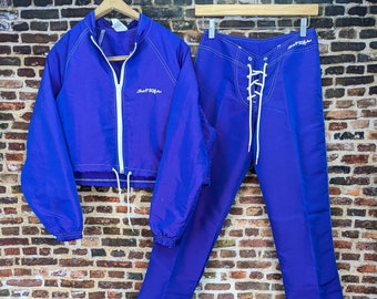 Vintage Purple Surf Style Set - Crop Windbreaker Jacket and Pants Suit - 90's Y2k Style - Small Petite