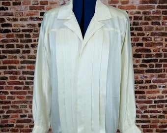 Vintage Women's Blouse White Button up Size Large Shiny Polyester