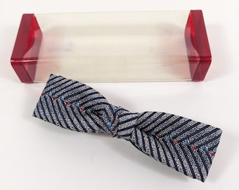 Vintage Bow Tie in Original Box - 50's Men's Wear Fashion - Blue Striped Tie