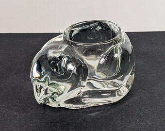 Vintage Indiana Glass Cat Candle Holder Clear Glass Votive Holder