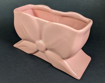 Vintage Pink Bow Planter Signed Abingdon - Glazed Retro Ceramic Gift