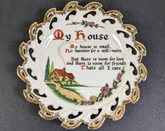 Vintage Pierced Edge Decorative Plate - My House Poem Wall Hanging Kitchen Decor