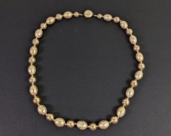 Vintage Gold Tone Beaded Necklace 80's Statement Jewelry Single Strand