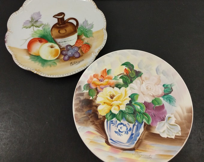 Hand Painted Decorative Plates Vintage Set of 2 Pair Wall Etsy
