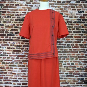 Wool 60&#39;s Women&#39;s Skirt Suit Two Piece Dress - Orange Shirt and Skirt - Size Large