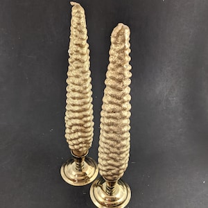 Vintage Christmas Candles - Gold Glitter in Box - Christmas Tree Shaped with Candlesticks