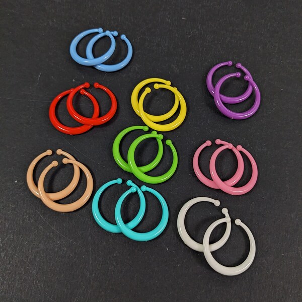 Vintage Plastic Slide on Hoop Earrings - Multi Color Colorful Retro Jewelry Lot 9 Pairs