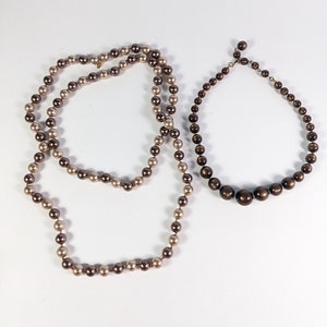 Two Vintage Beaded Necklaces - Brown Beads Mid Century Single Strand
