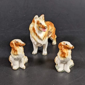 Vintage Miniature Bone China Dog Figurines Set of 3 Collie Dogs