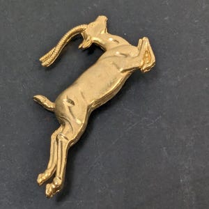 Vintage Leaping Gazelle Brooch - Gold Tone Textured Metal Pin