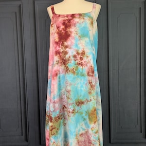 Vintage Tie-dye Hippie Dress - All Rayon Sleeveless Slip Dress with Tie at Waist - Size L