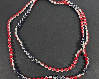 Red White and Blue Necklace - Fixed Plastic Beads - Beaded Single Strand Necklace