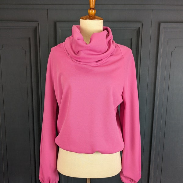 Vintage Pink Cowl Neck Blouse - Long Sleeve - Size Small Medium