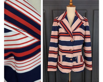 Vintage 70's Blazer - Red White Blue Stripes - Women's Size Medium