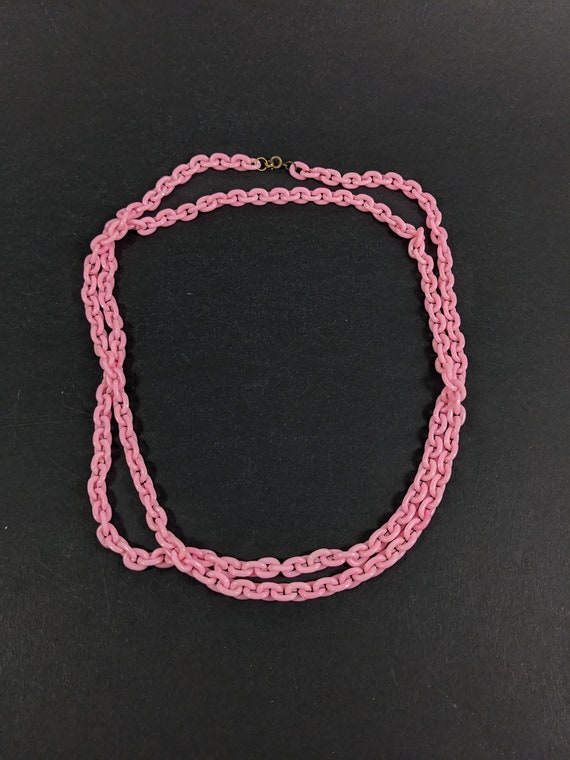 Vintage Plastic Chain Necklace - Pastel Pink Link… - image 2