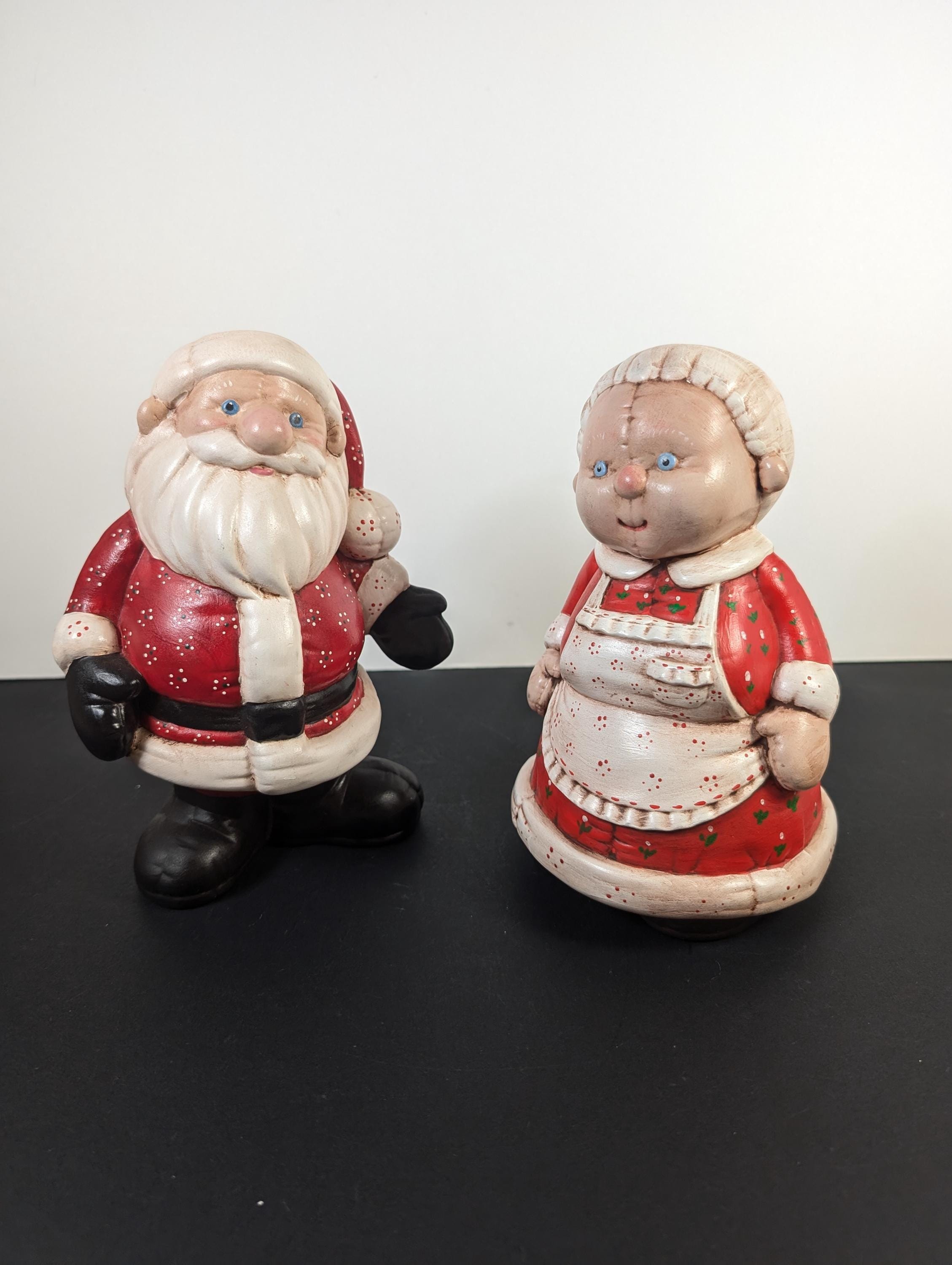 Vintage Santa and Mrs. Claus Figurines - Stuffed Quilted Doll