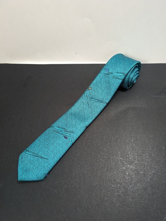 Vintage 80's 90's Teal Necktie - Abstract Retro Pa