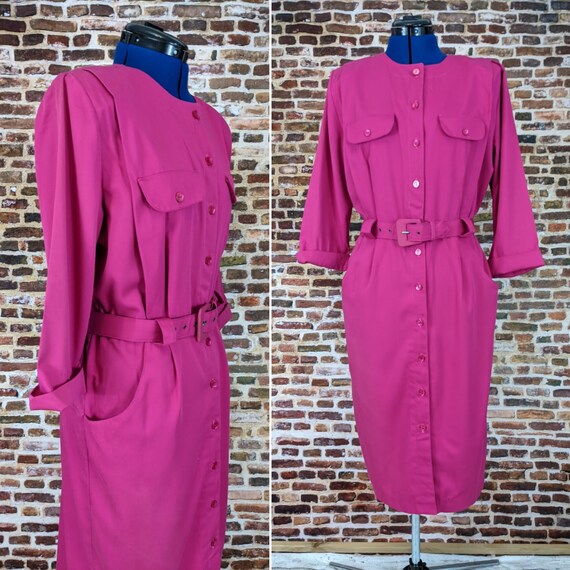 Simple Vintage 80's Sheath Dress - Pink Shirtwais… - image 1