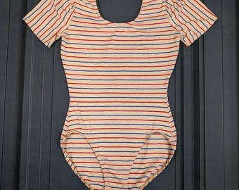 Malla de baile vintage para ejercicio - Danskin Playskin a rayas - Talla mediana para mujer