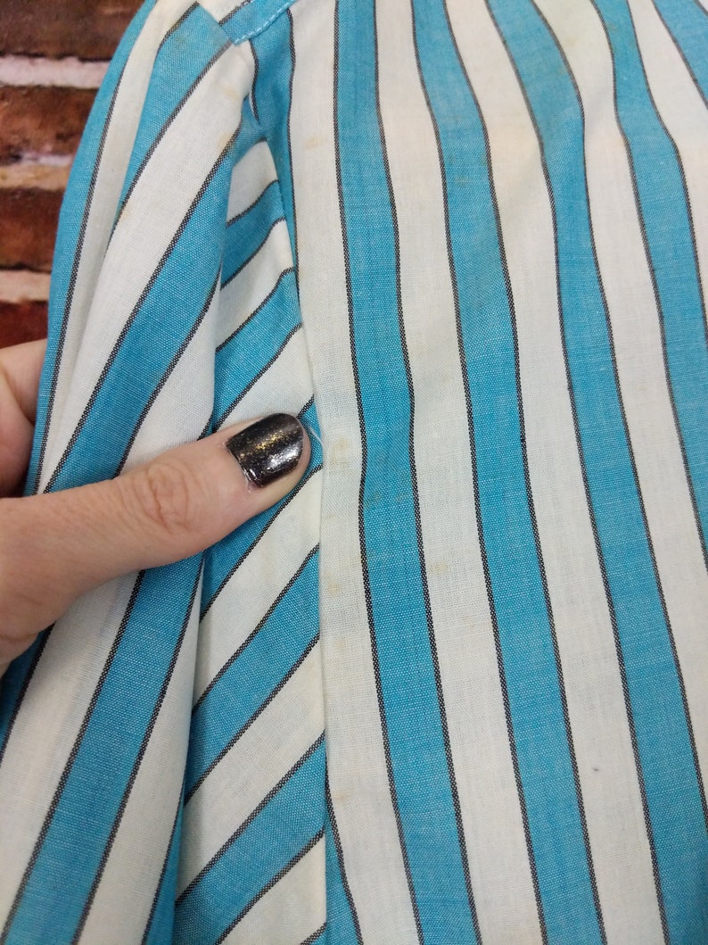 Vintage Striped Button Shirt Men/'s Women/'s Blue White Summer Cotton Shirt Long Sleeve