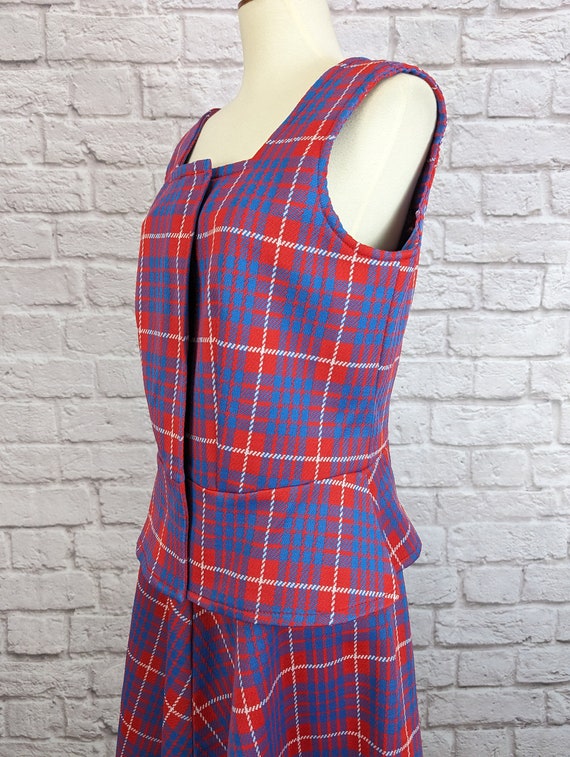 Vintage Mod Two Piece Plaid Dress - Red and Blue … - image 9