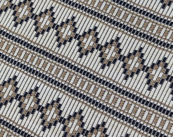 Blue White Beige Horizontal Stripe Knit Fabric - 1 2/3 Yards Vintage Knit Sewing Fabric - 70's Sewing Material
