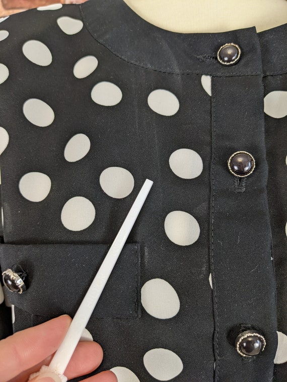 Vintage 80's Dress - Black White Polka Dots - Shi… - image 4