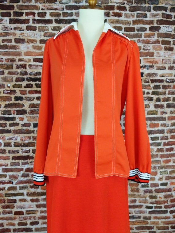 Vintage Mod Dress Orange Two Piece Jacket and Ski… - image 3