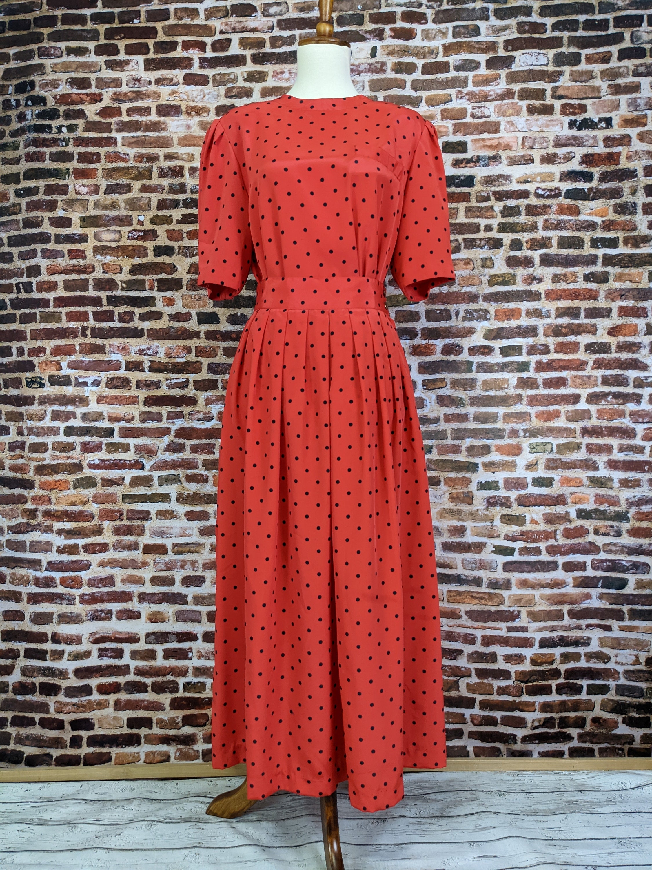 Vintage Red Polka Dot 80's Dress - Two Piece Shirtwaist