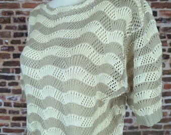 Vintage Striped Lace Short Sleeve Sweater Size M L - Vintage 70's Summer Blouse