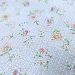 Vintage Sewing Fabric - Thin Blue Striped Floral Print - Small Print Cottage Wildflowers - 3.5 Yards x 44&quot; Wide