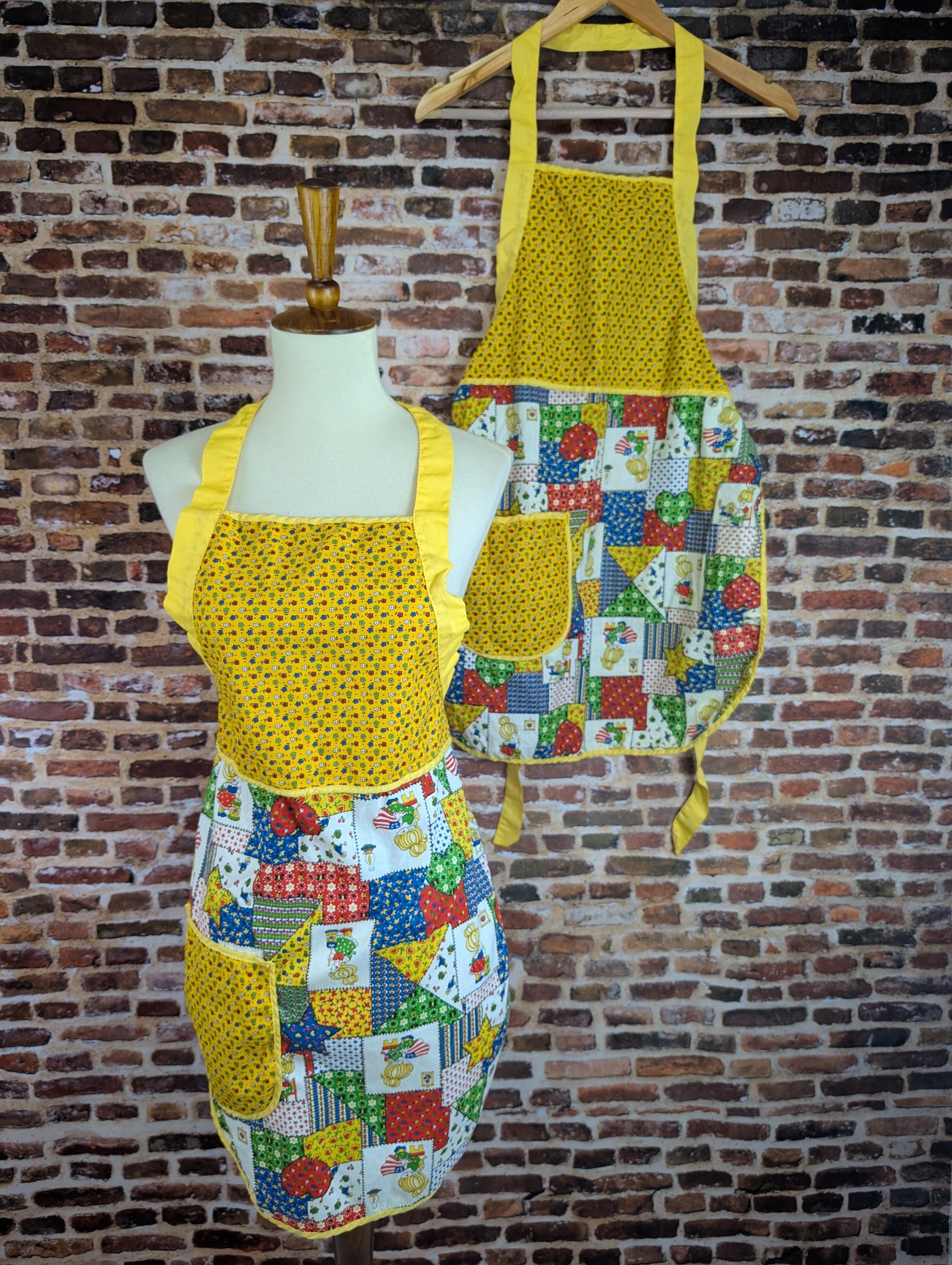 Vintage Matching Aprons 60's 70's Printed Cotton Hippie Full