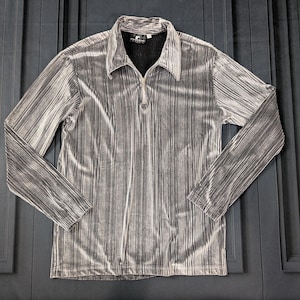 Vintage Y2k 90's Silver Striped Raver Shirt - Medium - Long Sleeve