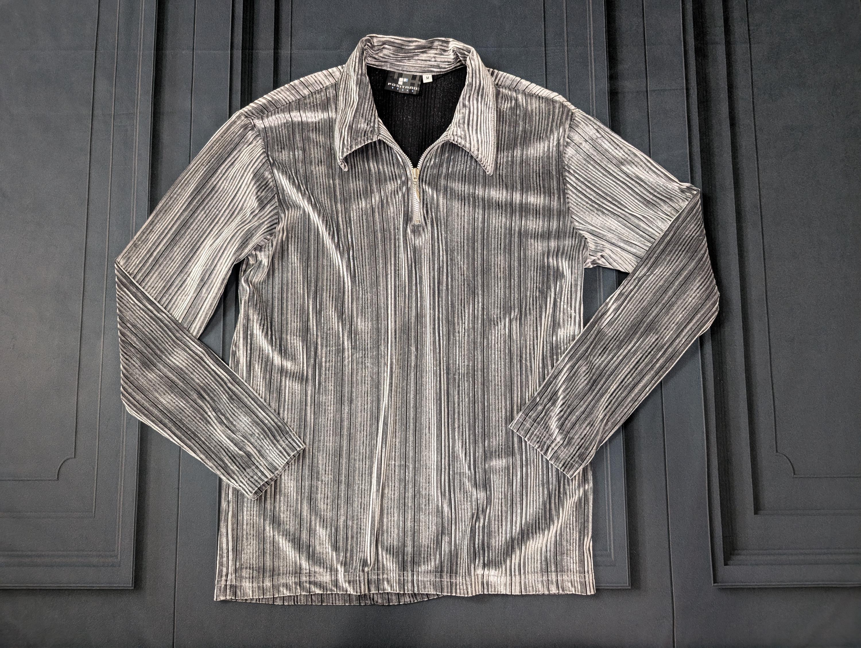 Vintage Y2k 90's Silver Striped Raver Shirt - Medium - Long Sleeve