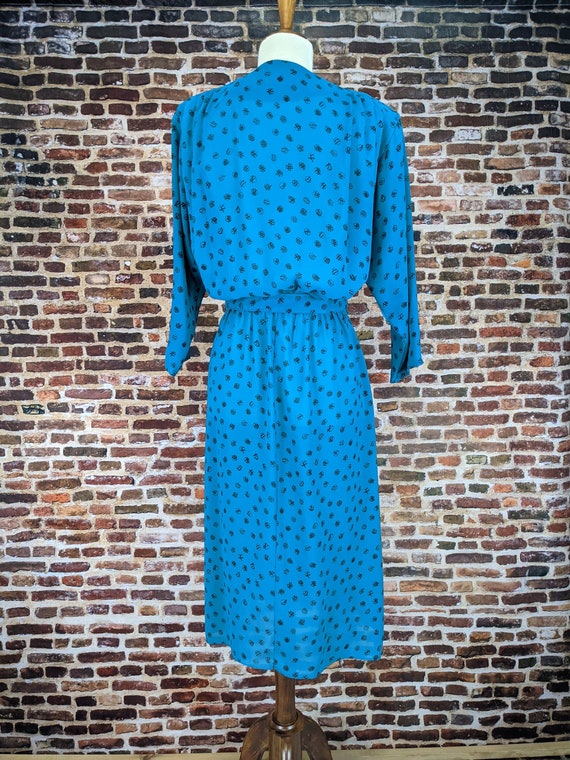 Vintage 80's Dress - Teal Black Polka Dots - Shir… - image 5