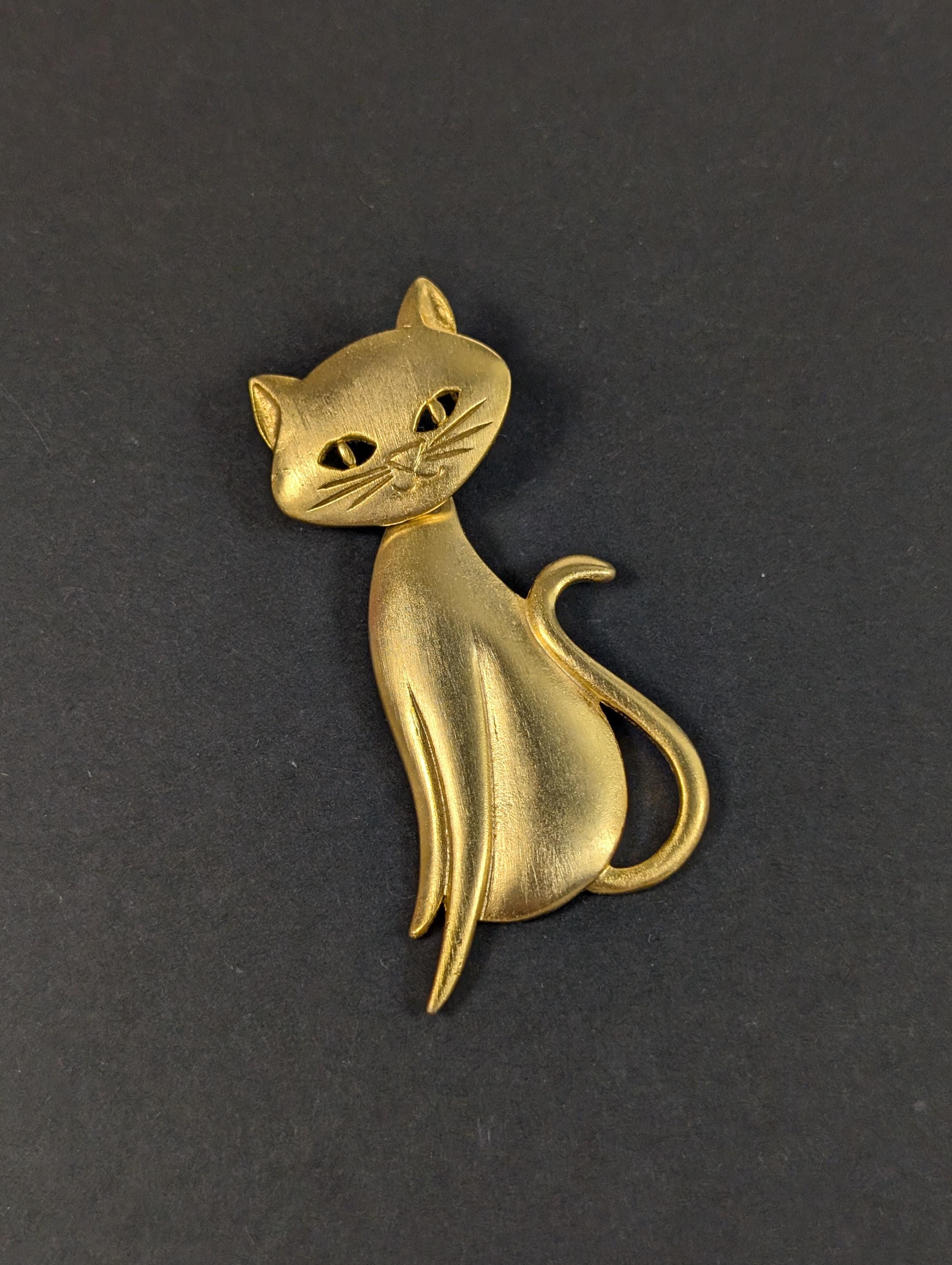 ヴィンテージ風猫ブローチ - M Jent サイン入り 80年代 50年代 MCM