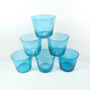 Vintage Teal Blue Lowball Glasses - Set of 6 Thin Blue Glass Tumblers