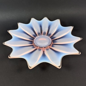 Vintage Fostoria Heirloom Pink Opalescent Glass Dish Platter 10 Inch Flower Shaped Blush Pink