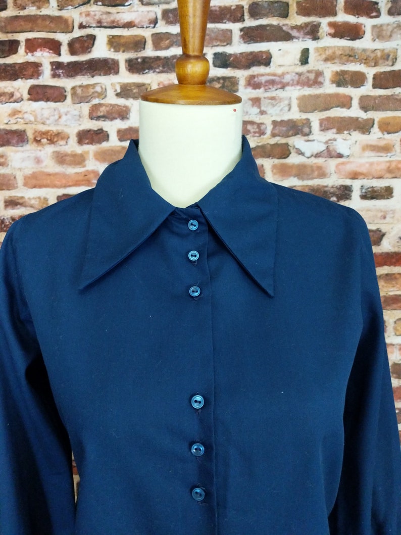 Vintage Girl/'s Shirt Mod 60/'s 70/'s Size 12 14 Blue Button Up Blouse