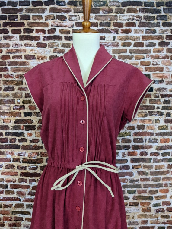 Burgundy Microsuede Dress - Simple 70's Short Sle… - image 5